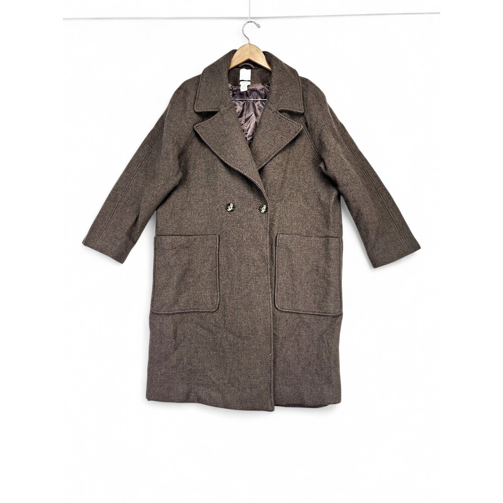 H&M Men's Double-Breasted Trench Coat L Dark Brown